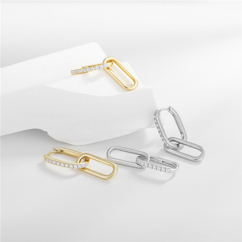 SE22525 S925 silver paper clip design stud earring