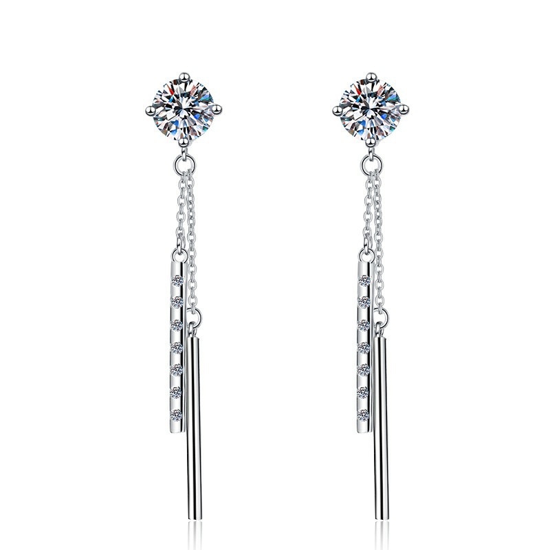 SE22529 S925 Silver tassels long simple zircon stud earring