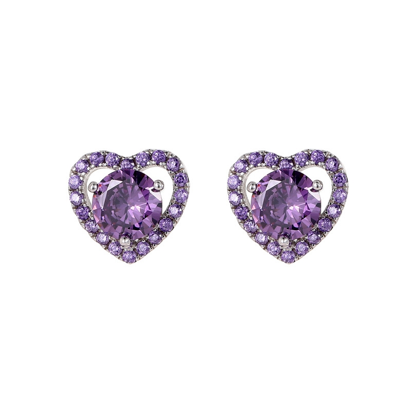 SE22530 S925 Silver love purple zircon heart stud earring
