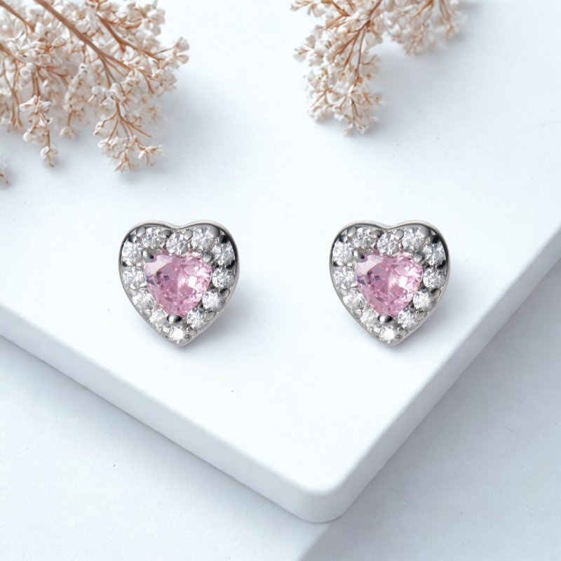 SE22532 S925 Silver full zircon heart stud Earring