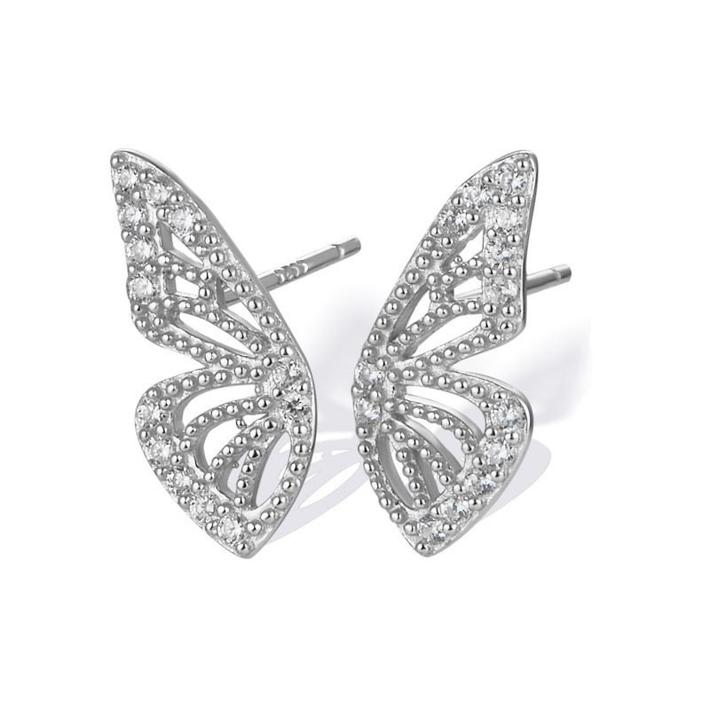 SE22551 S925 Silver zircon-encrusted butterfly stud earring
