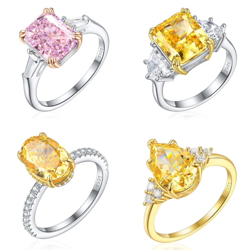 R22554 S925 Silver zircon colored gemstone ice flower cut ring