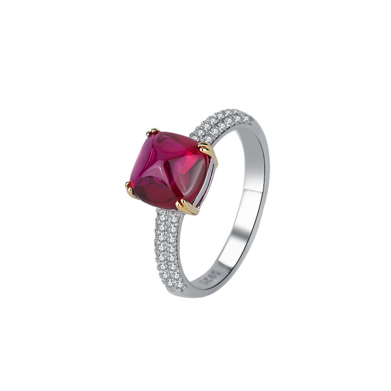 R22557 S925 Silver colored gemstone tower full ring