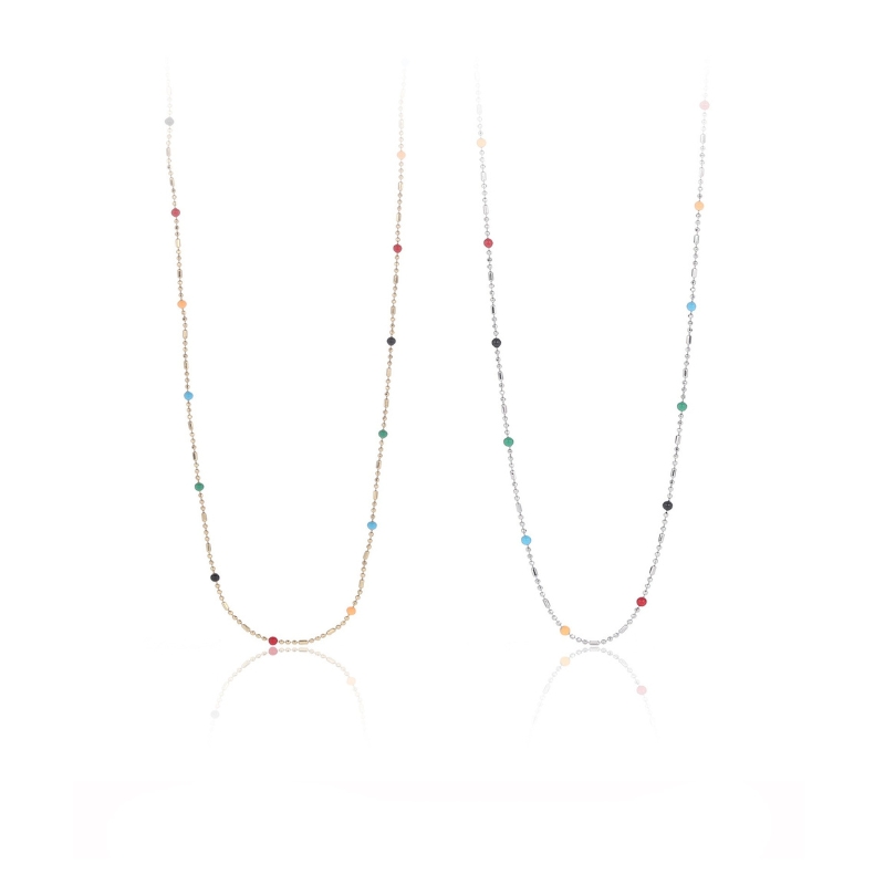 N22585 S925 Silver rainbow colored bean necklace