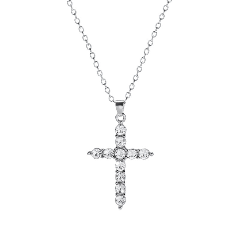 N22587 S925 Silver zircon encrusted cross necklace