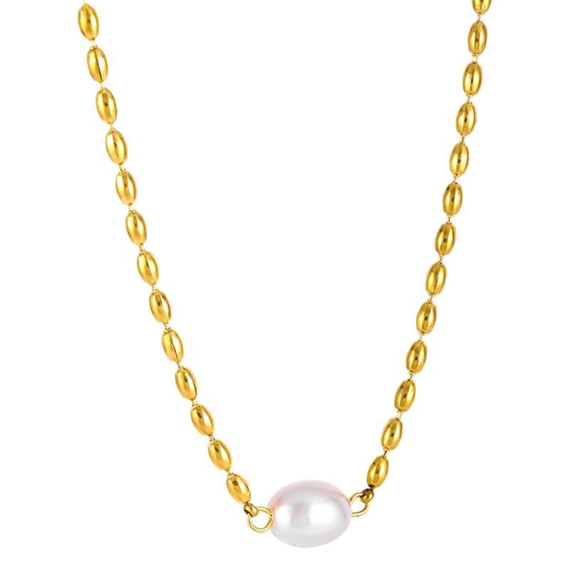 N22589 S925 Silver simple gold-plated pearl necklace