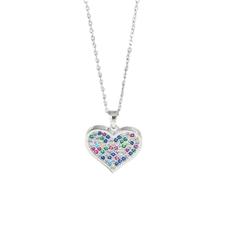 N22590 S925 Silver heart colored zircon love necklace