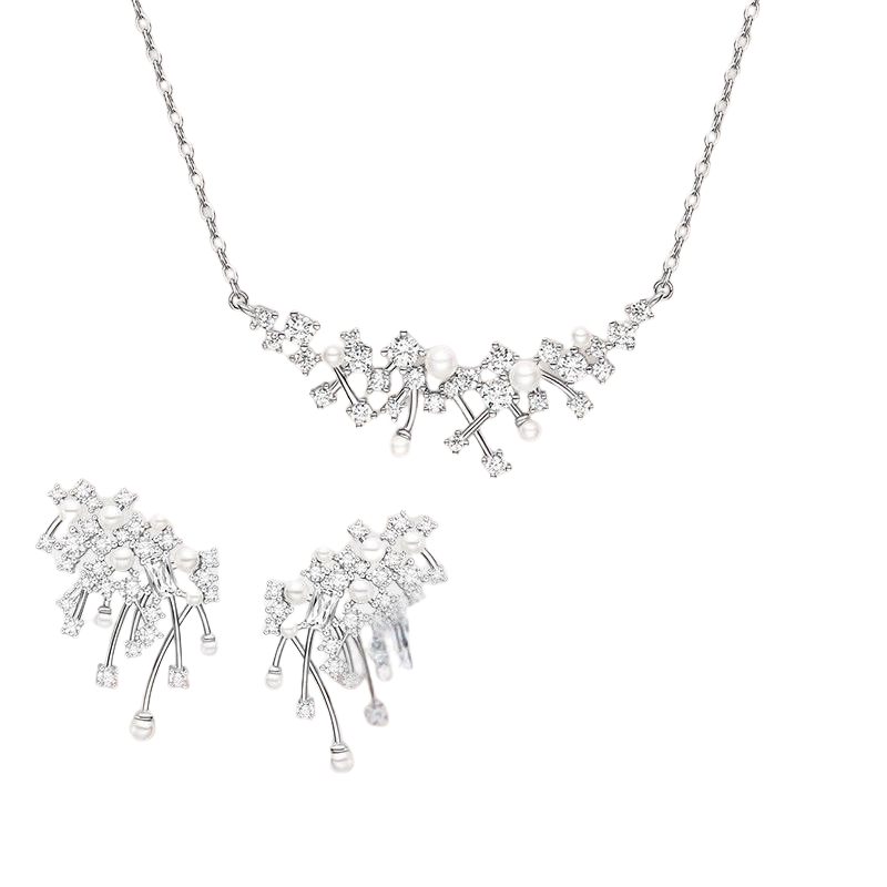 S22953 S925 silver brilliant zircon necklace, earrings jewelry