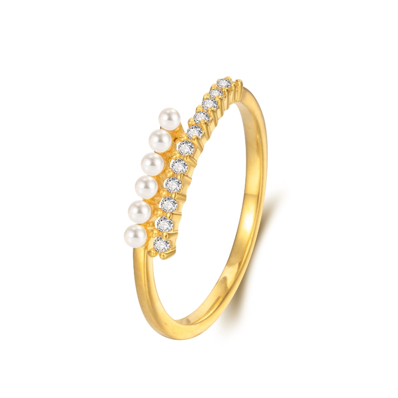 R22859 S925 silver layered pearl zircon ring