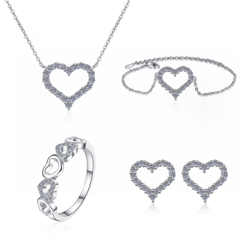 S22780 S925 silver heart zircon jewelry set