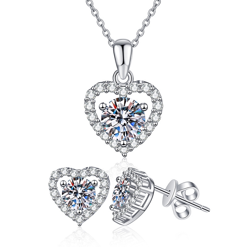 S22716 S925 silver stud earrings pendant set zircon necklace