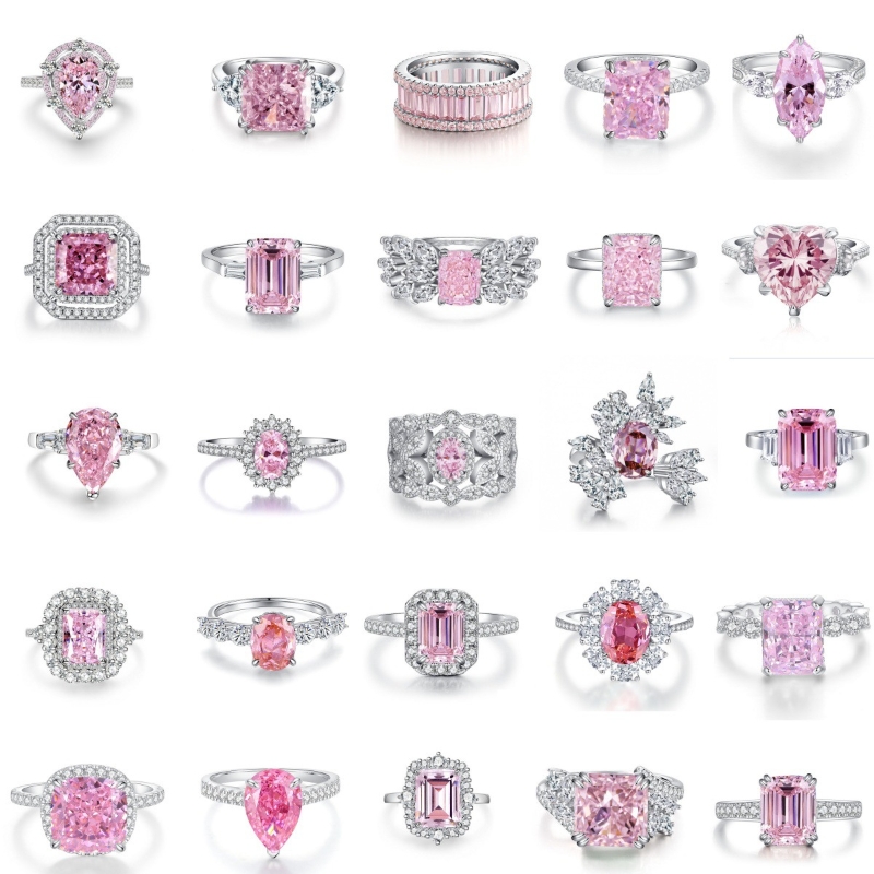 R22878 S925 silver ice flower cut pink zircon ring