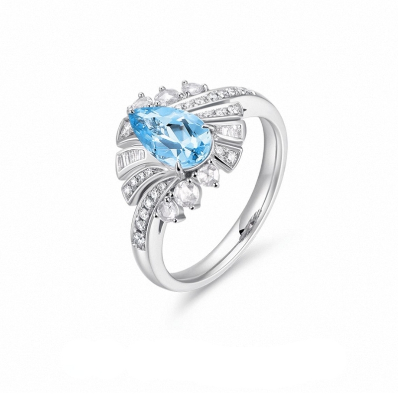 R22822 S925 silver topaz colored gemstone inlaid zircon ring