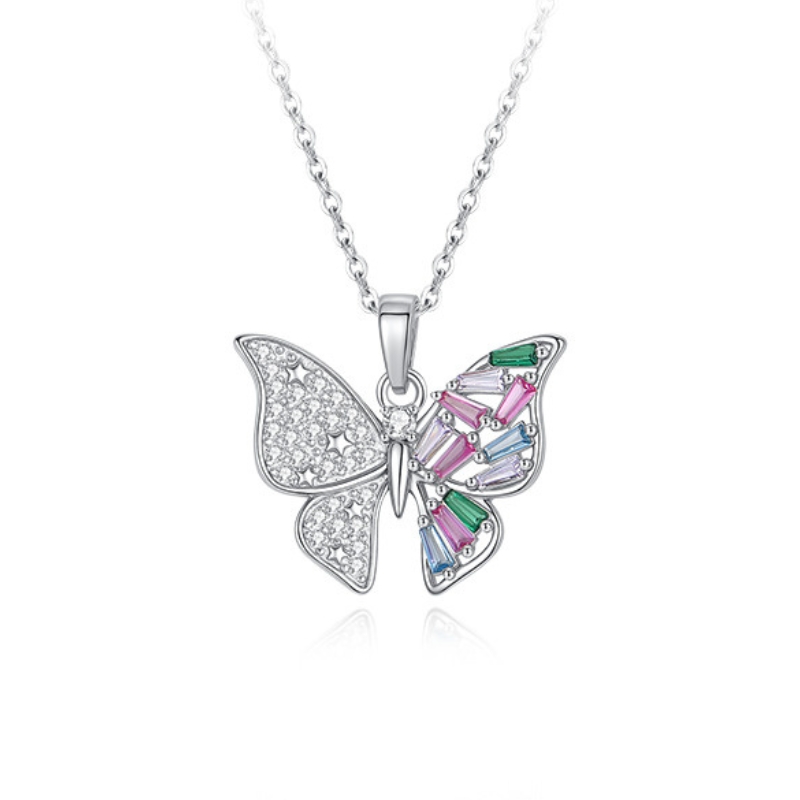 N22700 S925 silver butterfly inlaid zircon necklace