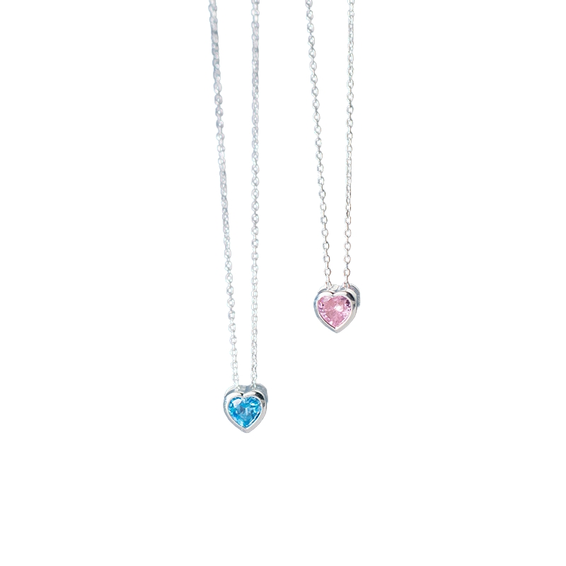 N22718 S925 silver simple zircon heart love necklace