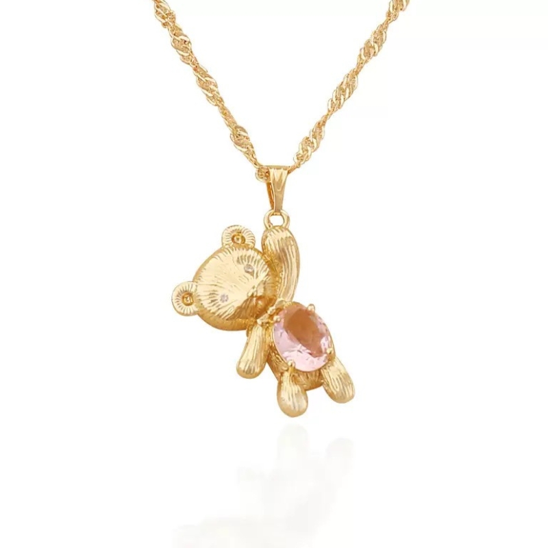 N22652 S925 silver multi- colored zircon bear necklace