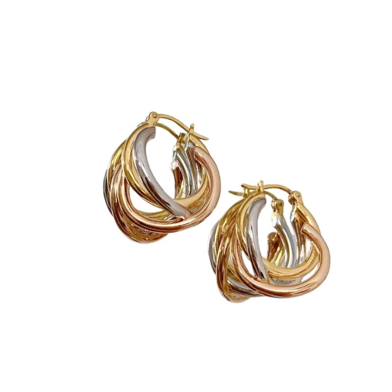 E22987 S925 silver tri-toned three-line earring