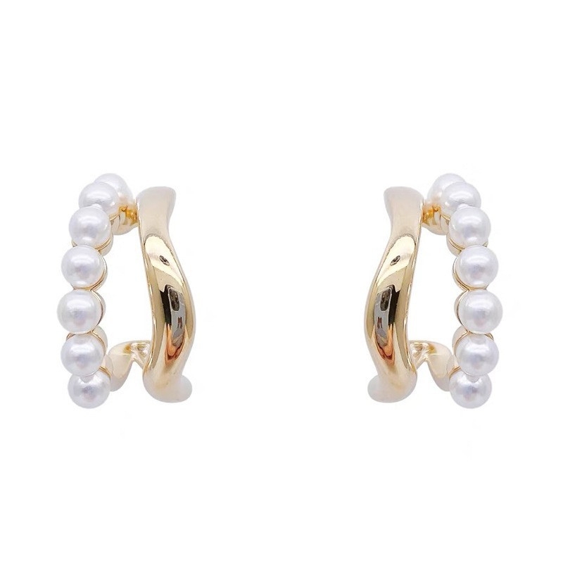 E22657 S925 silver pearl stud c-shaped earring