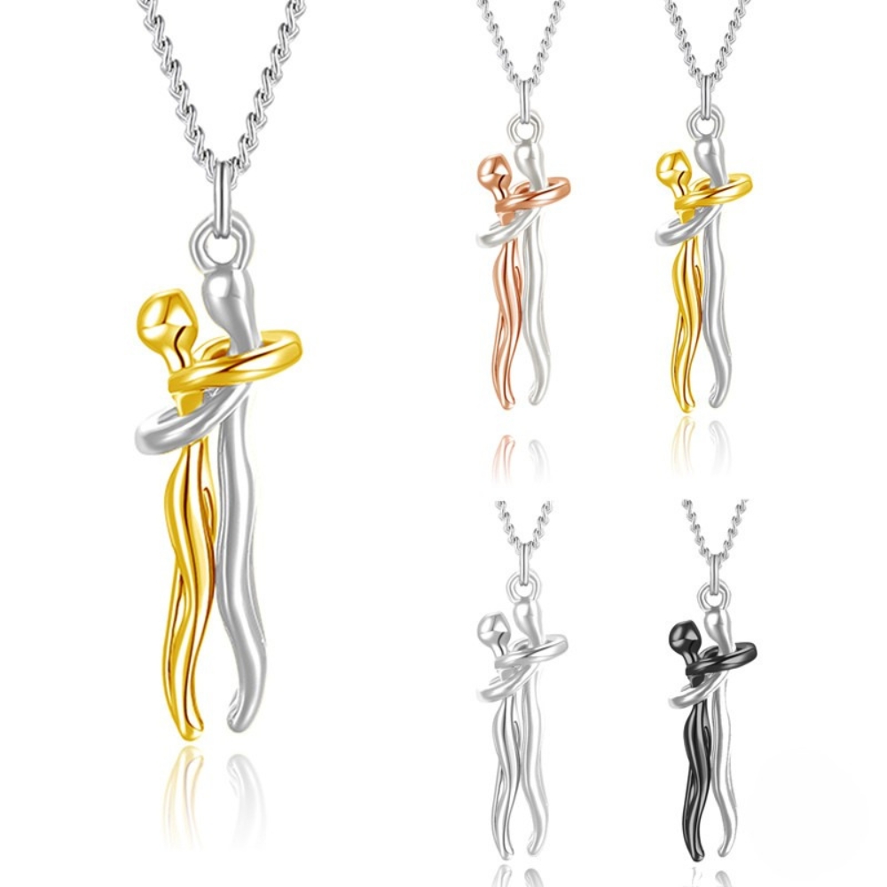 N22786 S925 silver couple hug pendant necklace