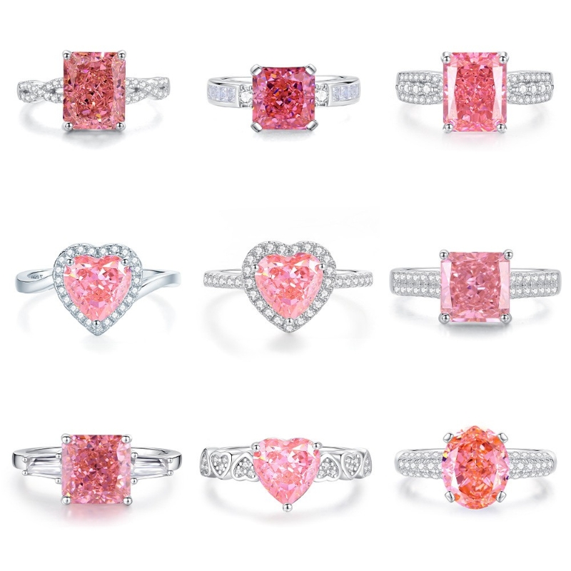 R22872 S925 silver pale pink simple colored gemstone zircon ring