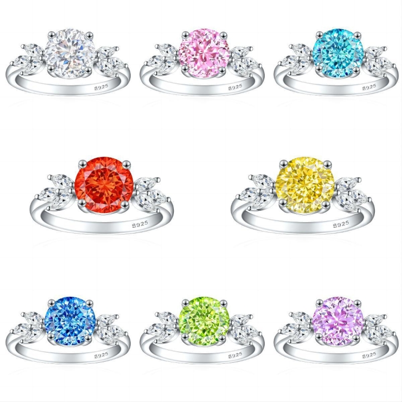 R22793 S925 silver ice flower cut colorful treasure zircon ring