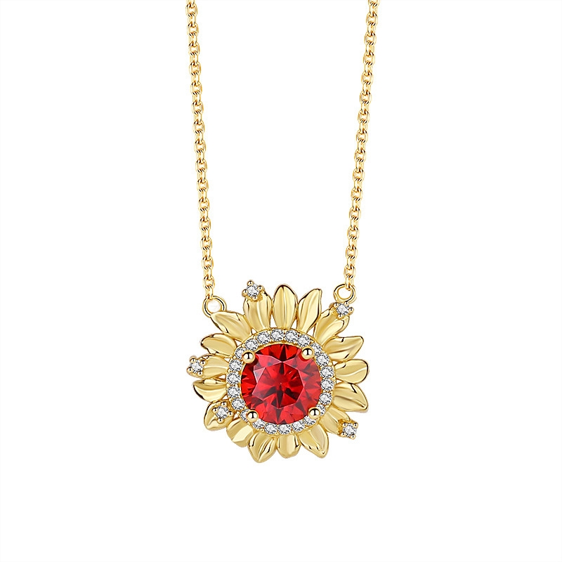N22740 S925 silver floral collarbone chain pomegranate red zircon necklace