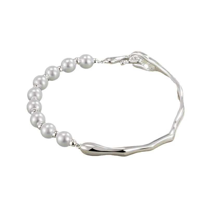 B22709 S925 silver half chain half bracelet pearl