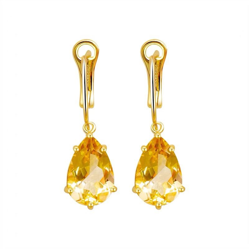 E22952 S925 silver yellow zircon water drops sweet tassel earring
