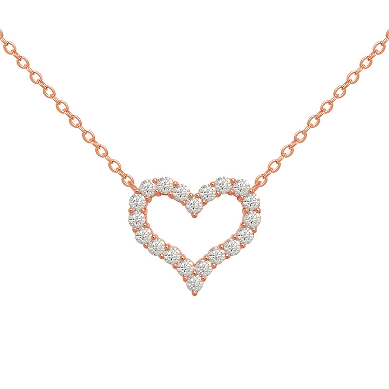 N22575 S925 Silver Japanese peach heart full zircon necklace