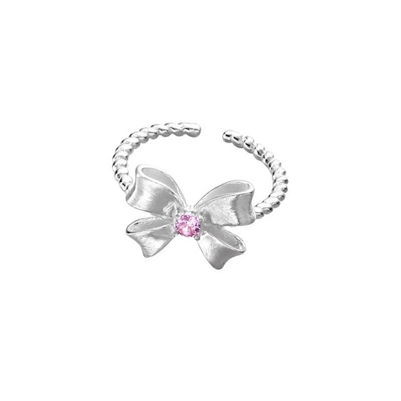 R22885 S925 silver pink bow zircon ring