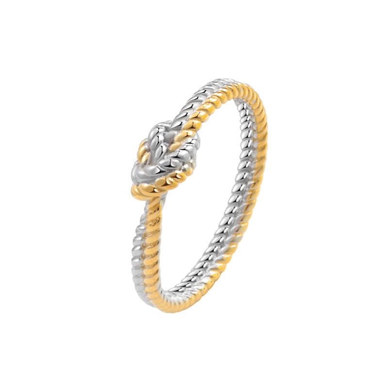 R22862 S925 silver two-color two-strand rope twist buckle ring