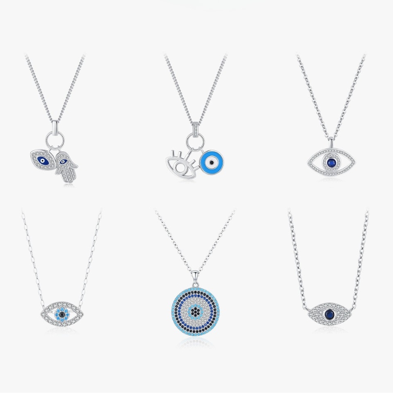 N22873 S925 silver blue devil eye clavicle chain necklace set
