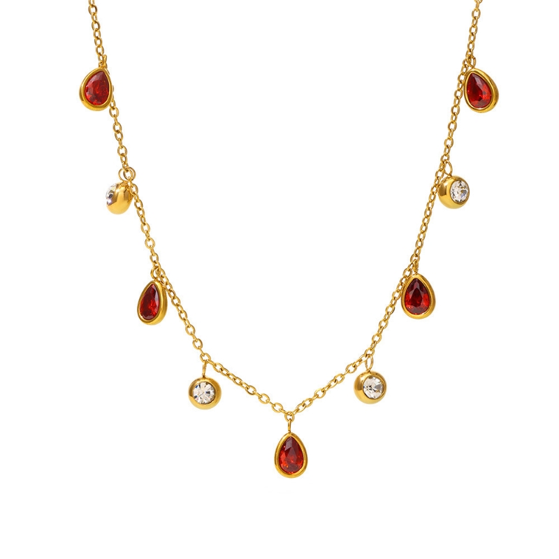 N22609 S925 Dream water drop tassels, colorful rhinestones, collarbone necklace