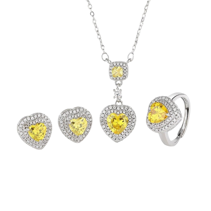 S22778 S925 silver full of super flash zircon heart shape jewelry set