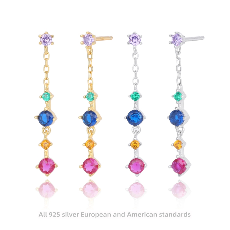 E22887 S925 silver inlaid zirconium long fringed chain earring