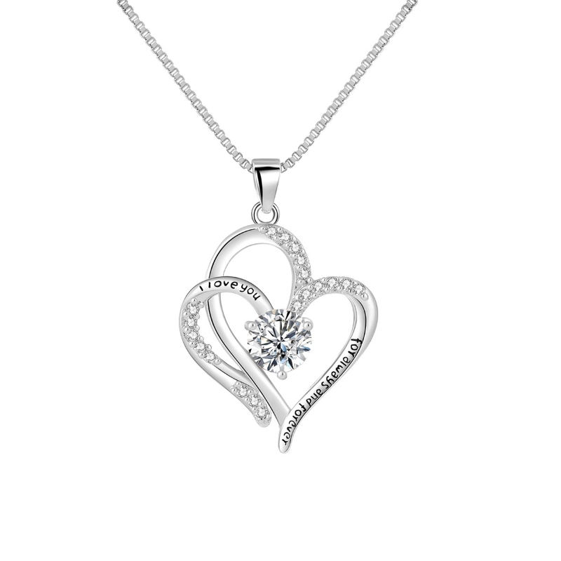 N22597 S925 Silver double love zircon necklace