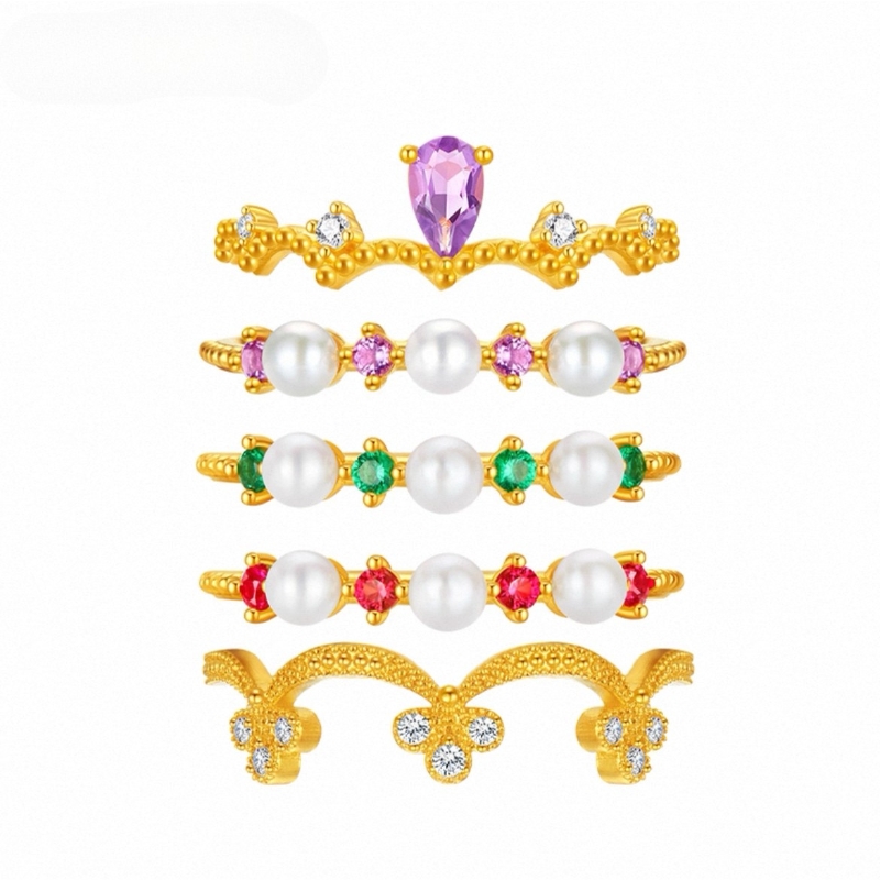 R22815 S925 silver gold plated shell bead ring