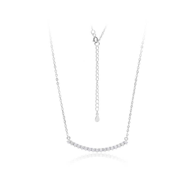 N22739 S925 silver simple and versatile row smile zircon necklace