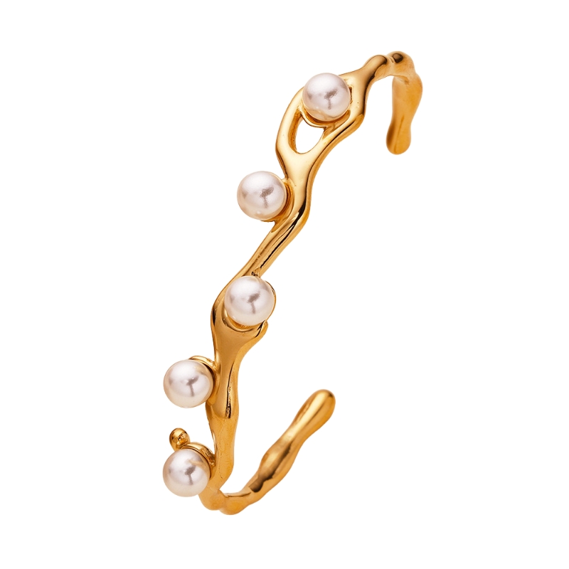 B22616 S925 silver C-shaped bracelet irregular opening pearl