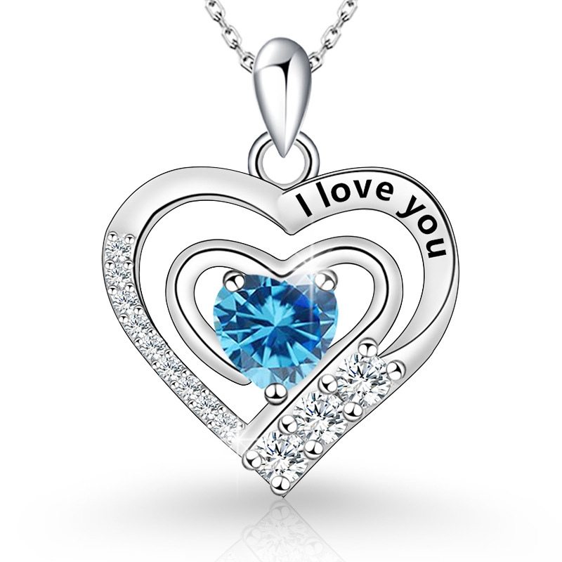 N22727 S925 silver heart birthstone necklace