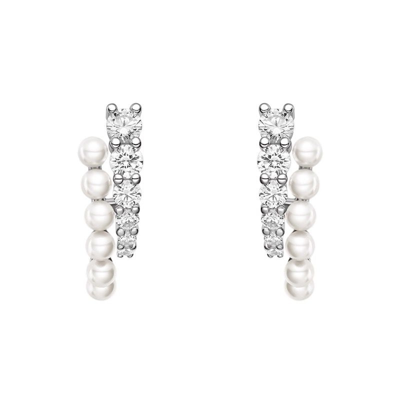E22954 S925 silver zircon bubble double-layer bead earring
