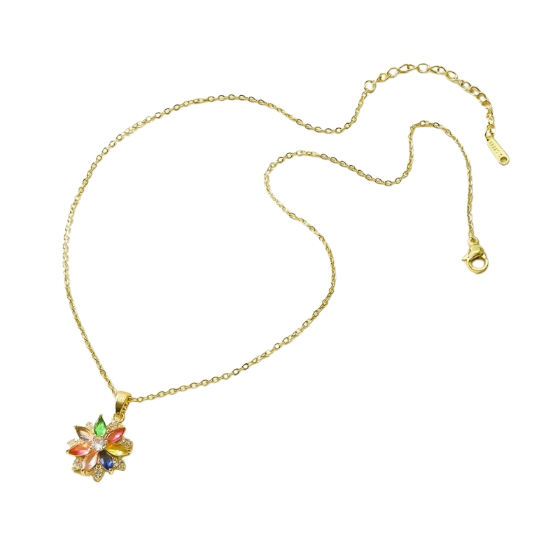 N22737 S925 silver micro-inlaid colored zircon necklace