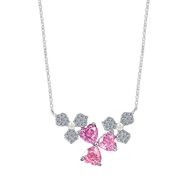 N22583 S925 Silver pink ice flower zircon necklace