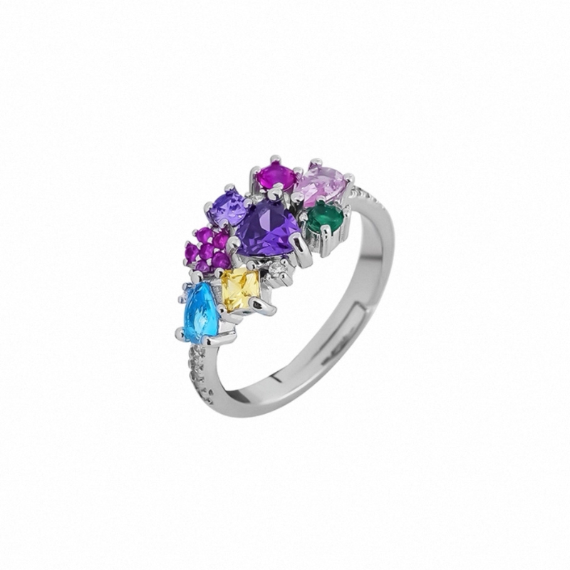 R22776 S925 silver secret garden colorful zircon ring