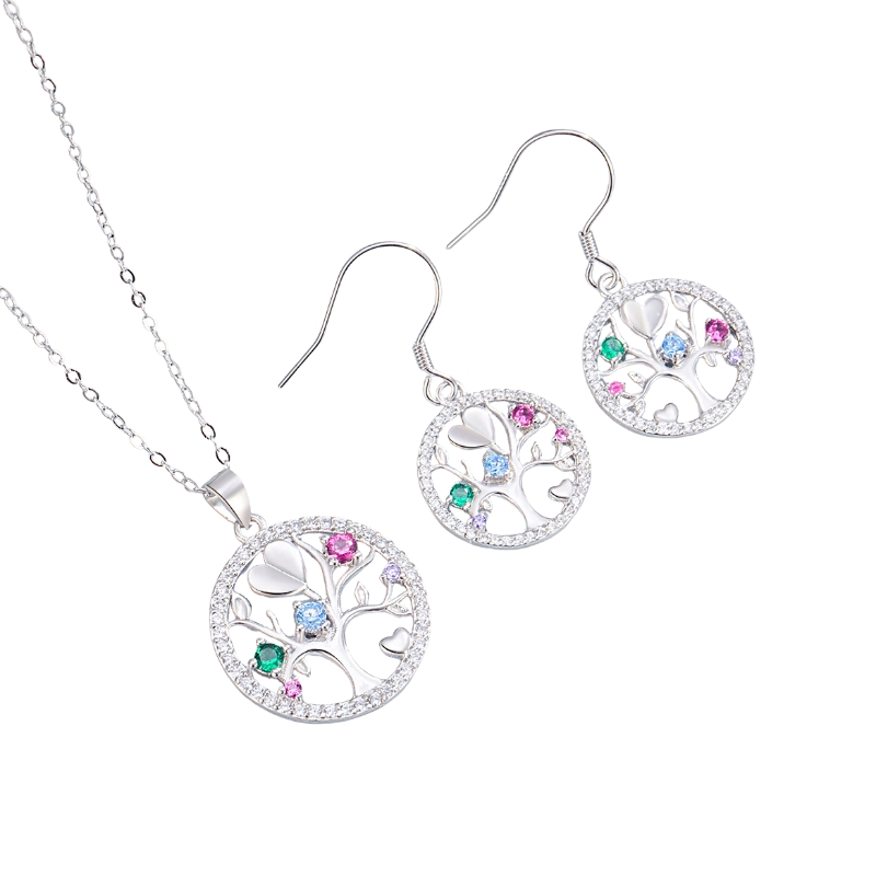 S22768 S925 silver tree of life jewelry set