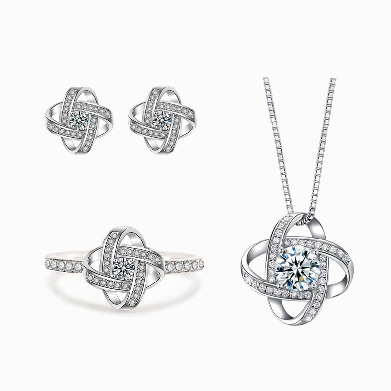 SN22600 S925 Silver four-leaf clover jewelry set
