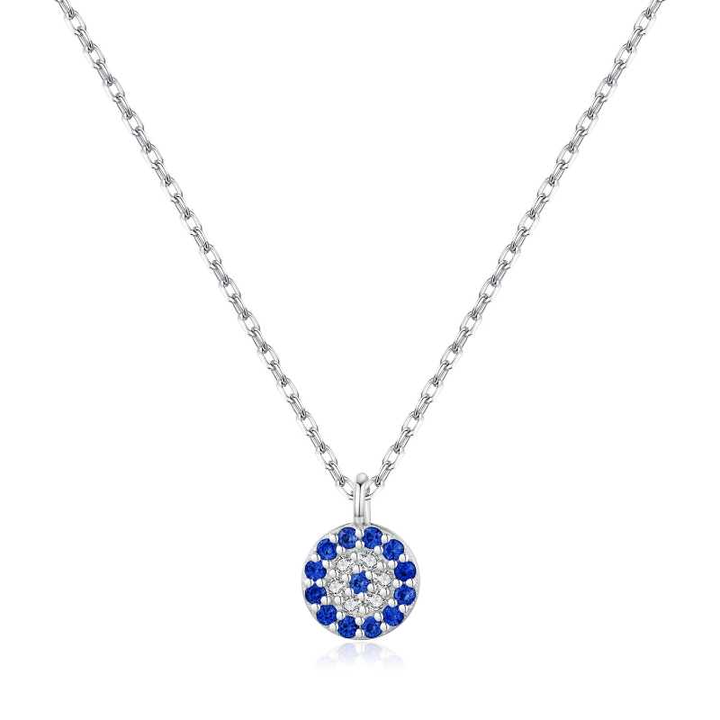SN22856 S925 silver round blue eye zircon necklace