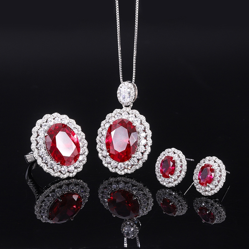 SN22562 S925 Silver simulated pigeon blood ruby jewelry set