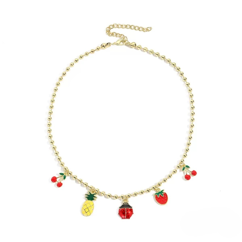 N22648 S925 silver enamel bead fruit pendant necklace