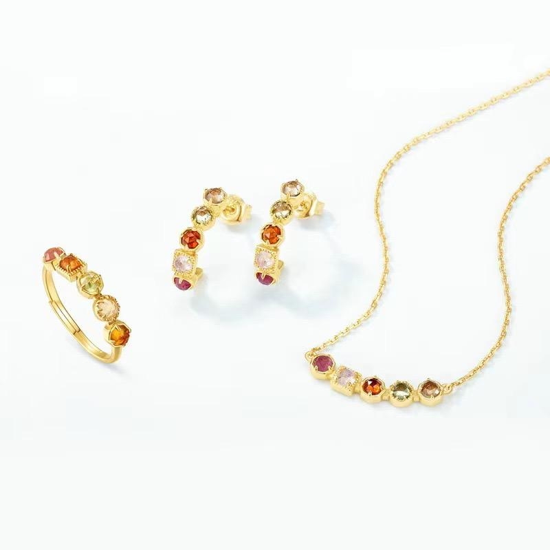 S22992 S925 silver gold plated natural colored gemstone jewelry set